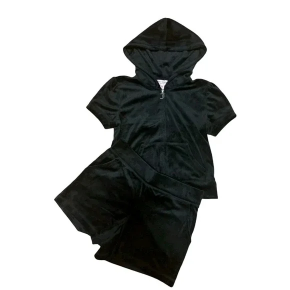 Juicy Couture Terry Black Velour Hoodie & Shorts Set - Size L - Picture 2 of 6